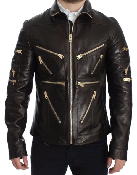 Dolce & Gabbana Brown Lambskin Leather Zipper Jacket Dolce & Gabbana Brown Lambskin Leather Zipper Jacket