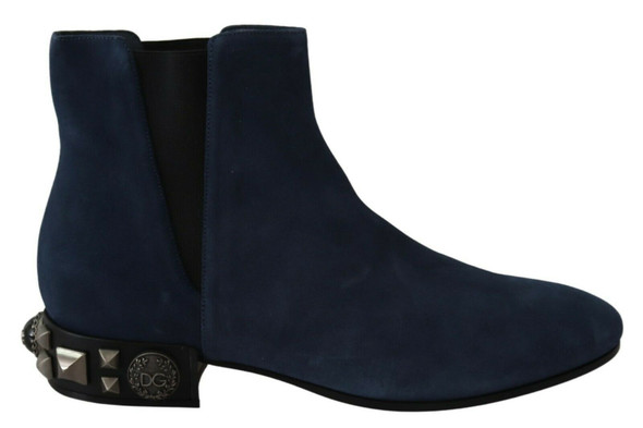 Blue Suede Embellished Studded Boots Shoes Blue Suede Embellished Studded Boots Shoes