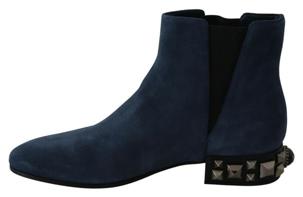 Blue Suede Embellished Studded Boots Shoes Blue Suede Embellished Studded Boots Shoes