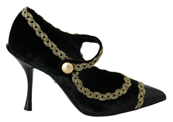 Black Embellished Velvet Mary Jane Pumps Shoes Black Embellished Velvet Mary Jane Pumps Shoes