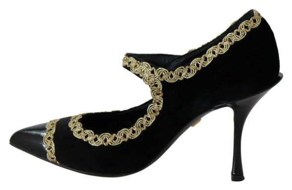 Black Embellished Velvet Mary Jane Pumps Shoes Black Embellished Velvet Mary Jane Pumps Shoes