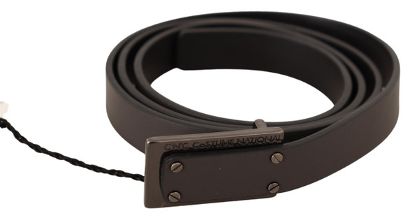 Costume National Dark Brown Leather Logo Buckle Belt Costume National Dark Brown Leather Logo Buckle Belt