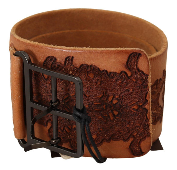 Brown Genuine Leather Black Logo Buckle Belt Brown Genuine Leather Black Logo Buckle Belt