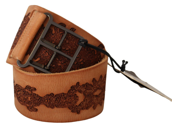 Brown Genuine Leather Black Logo Buckle Belt Brown Genuine Leather Black Logo Buckle Belt
