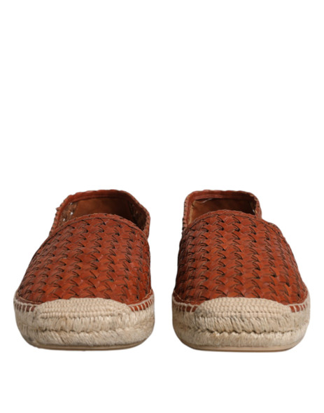 Dolce & Gabbana Maroon Woven Leather Men Espadrille Shoes Dolce & Gabbana Maroon Woven Leather Men Espadrille Shoes