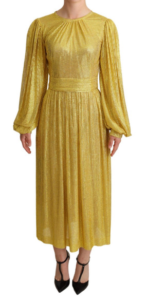 Dolce & Gabbana Yellow Crystal Mesh Pleated Maxi Dress Dolce & Gabbana Yellow Crystal Mesh Pleated Maxi Dress