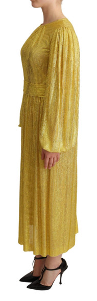 Yellow Crystal Mesh Pleated Maxi Dress Yellow Crystal Mesh Pleated Maxi Dress