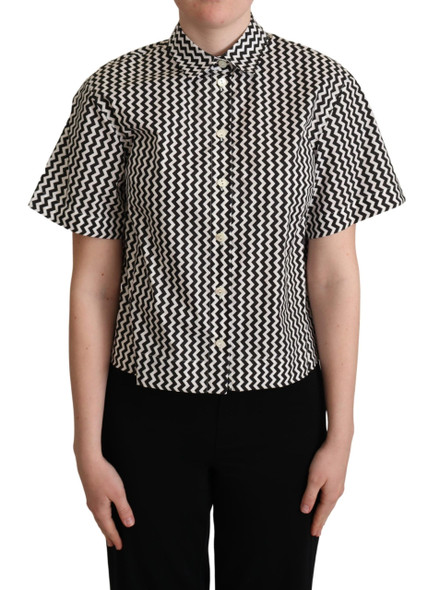 Dolce & Gabbana Black White Zigzag Collar Cotton Top Shirt Dolce & Gabbana Black White Zigzag Collar Cotton Top Shirt