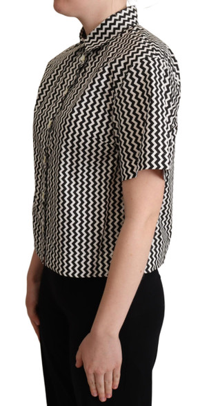 Dolce & Gabbana Black White Zigzag Collar Cotton Top Shirt Dolce & Gabbana Black White Zigzag Collar Cotton Top Shirt