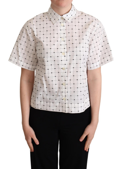 White Polka Dot Cotton Collared Shirt Top White Polka Dot Cotton Collared Shirt Top