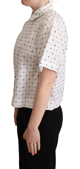 White Polka Dot Cotton Collared Shirt Top White Polka Dot Cotton Collared Shirt Top