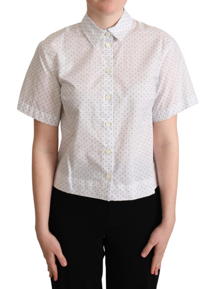 White Black Polka Dots Collar Blouse Shirt White Black Polka Dots Collar Blouse Shirt