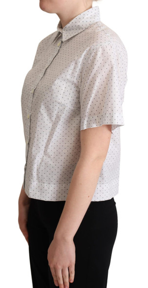 White Black Polka Dots Collar Blouse Shirt White Black Polka Dots Collar Blouse Shirt