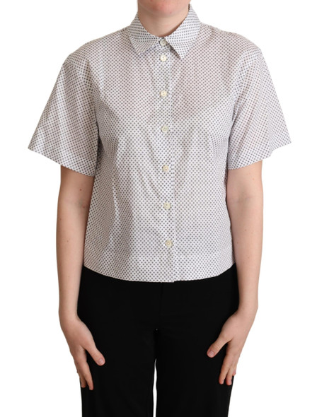 White Gray Polka Dots Collared Button Shirt White Gray Polka Dots Collared Button Shirt