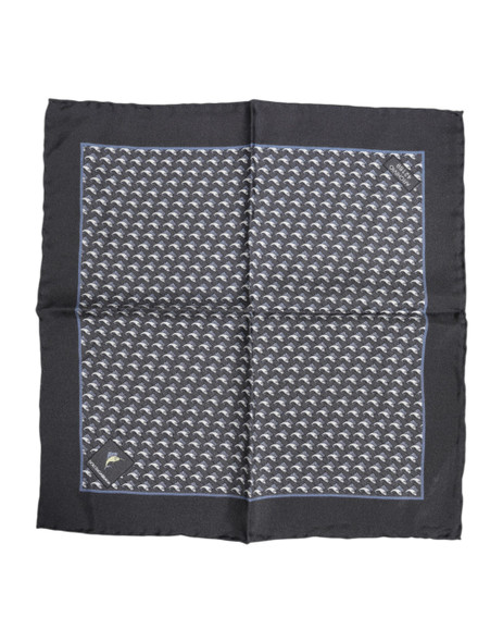 Black Fish Print Silk Square Men Foulard Scarf Black Fish Print Silk Square Men Foulard Scarf