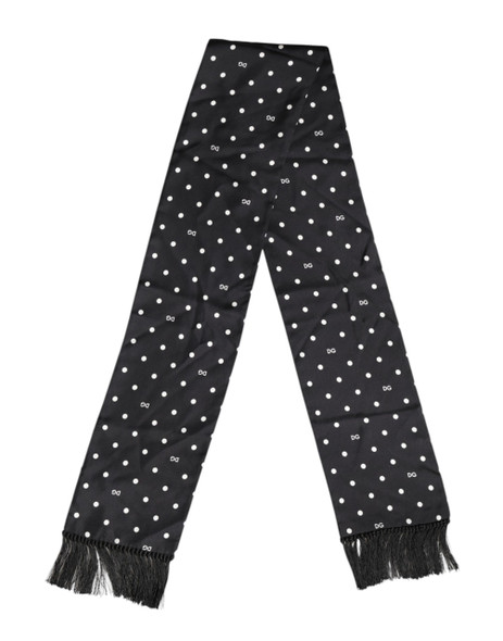 Dolce & Gabbana Black White Polka Dot Fringes Foulard Scarf Dolce & Gabbana Black White Polka Dot Fringes Foulard Scarf