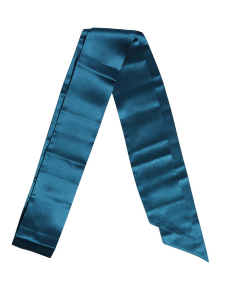 Dolce & Gabbana Blue Satin Silk Skinny Foulard Wrap Scarf Dolce & Gabbana Blue Satin Silk Skinny Foulard Wrap Scarf