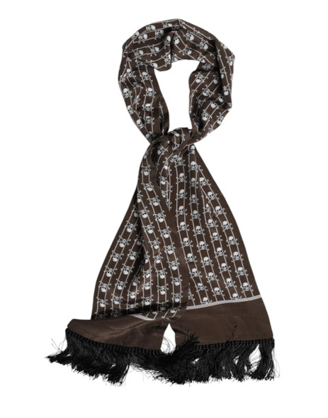 Brown Skulls Print Fringes Men Foulard Scarf Brown Skulls Print Fringes Men Foulard Scarf