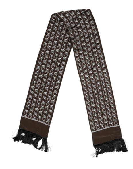 Brown Skulls Print Fringes Men Foulard Scarf Brown Skulls Print Fringes Men Foulard Scarf