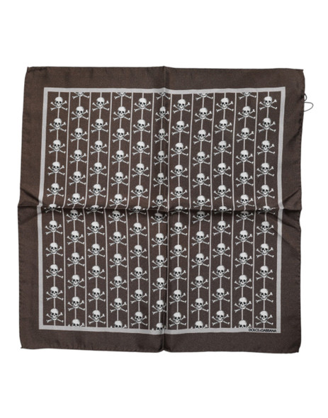 Dolce & Gabbana Brown Skull Silk Square Men Foulard Scarf MS7529 Dolce & Gabbana Brown Skull Silk Square Men Foulard Scarf MS7529