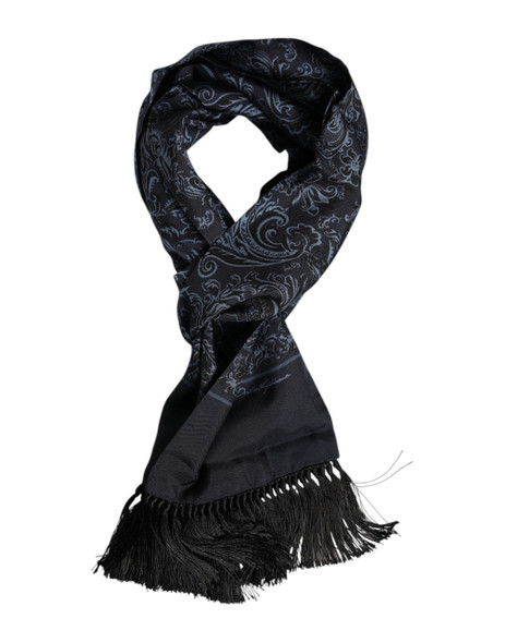 Dolce & Gabbana Blue Printed Silk Fringes Men Foulard Scarf Dolce & Gabbana Blue Printed Silk Fringes Men Foulard Scarf