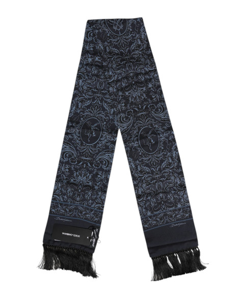 Dolce & Gabbana Blue Printed Silk Fringes Men Foulard Scarf Dolce & Gabbana Blue Printed Silk Fringes Men Foulard Scarf