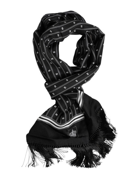 Dolce & Gabbana Black Silk Printed Fringes Men Foulard Scarf Dolce & Gabbana Black Silk Printed Fringes Men Foulard Scarf