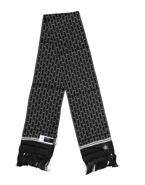 Dolce & Gabbana Black Silk Printed Fringes Men Foulard Scarf Dolce & Gabbana Black Silk Printed Fringes Men Foulard Scarf