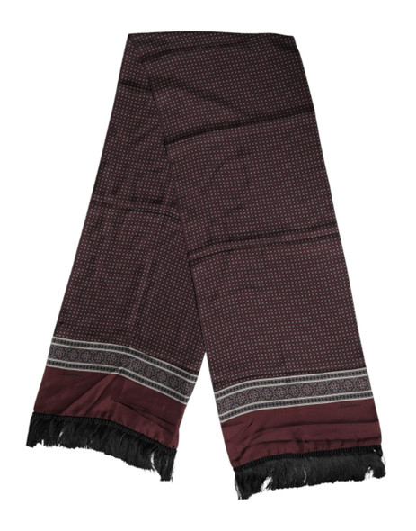 Dolce & Gabbana Maroon Dotted Silk Fringes Foulard Scarf Dolce & Gabbana Maroon Dotted Silk Fringes Foulard Scarf