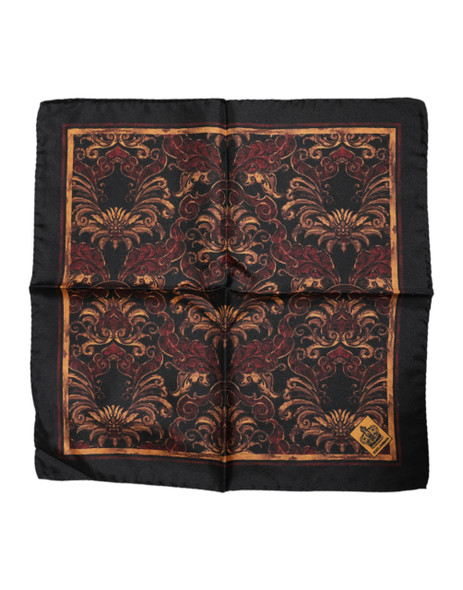Dolce & Gabbana Black Floral Silk Square Men Foulard Scarf Dolce & Gabbana Black Floral Silk Square Men Foulard Scarf