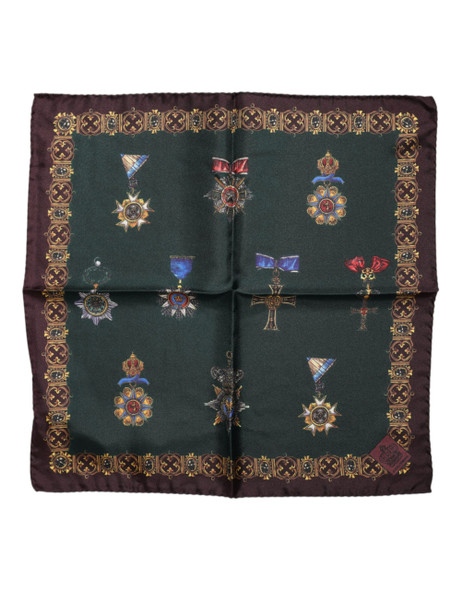 Dolce & Gabbana Green Medals Silk Square Foulard Scarf Dolce & Gabbana Green Medals Silk Square Foulard Scarf