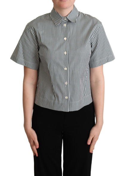 White Green Cotton Check Shirt Blouse Top White Green Cotton Check Shirt Blouse Top