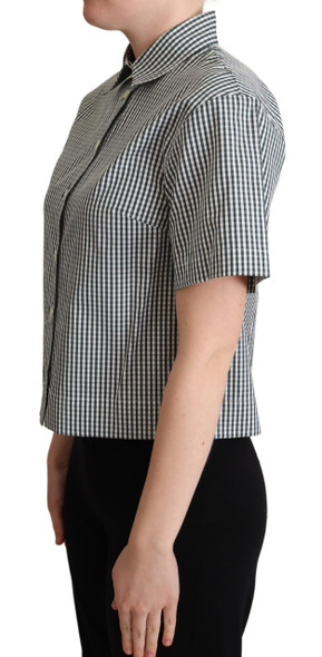 White Green Cotton Check Shirt Blouse Top White Green Cotton Check Shirt Blouse Top