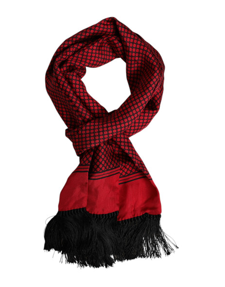 Dolce & Gabbana Red Dotted Silk Fringes Men Foulard Scarf Dolce & Gabbana Red Dotted Silk Fringes Men Foulard Scarf
