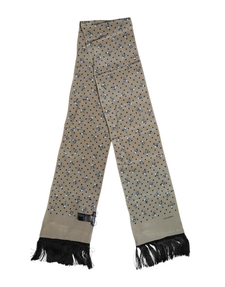 Dolce & Gabbana Gray Skulls Silk Fringes Men Foulard Scarf Dolce & Gabbana Gray Skulls Silk Fringes Men Foulard Scarf