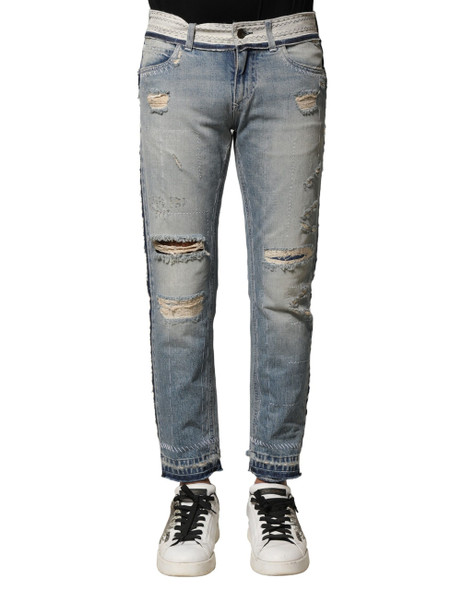Dolce & Gabbana Light Blue Tattered Straight Men Denim Jeans Dolce & Gabbana Light Blue Tattered Straight Men Denim Jeans