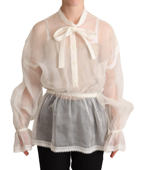 White Ascot Collar Long Sleeves Blouse Top White Ascot Collar Long Sleeves Blouse Top