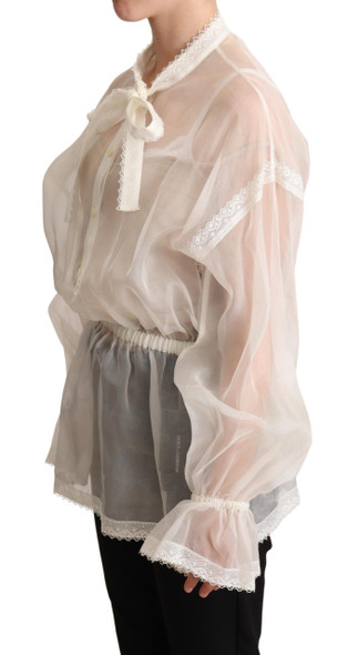Dolce & Gabbana White Ascot Collar Long Sleeves Blouse Top Dolce & Gabbana White Ascot Collar Long Sleeves Blouse Top