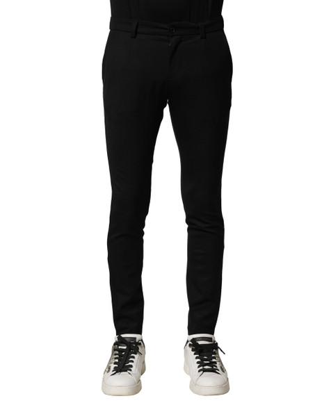 Dolce & Gabbana Black Wool Men Skinny Mid Waist Pants Dolce & Gabbana Black Wool Men Skinny Mid Waist Pants