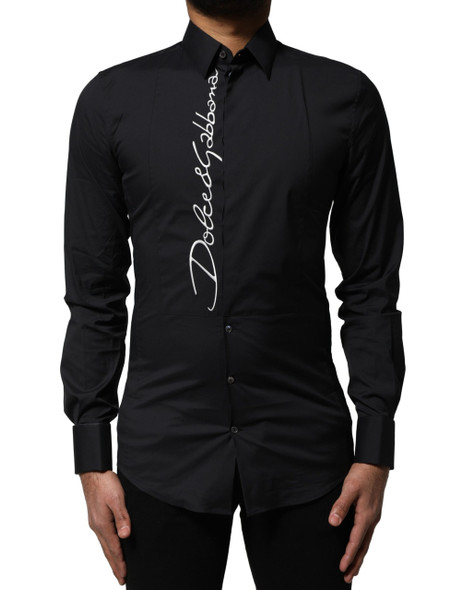 Dolce & Gabbana Black Cotton SICILIA Logo Men Dress Shirt Dolce & Gabbana Black Cotton SICILIA Logo Men Dress Shirt