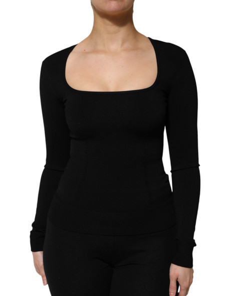 Dolce & Gabbana Black Square Neck Long Sleeves Pullover Top Dolce & Gabbana Black Square Neck Long Sleeves Pullover Top