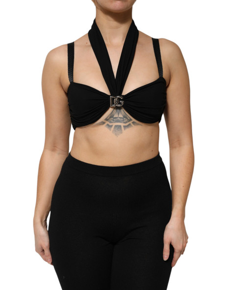 Dolce & Gabbana Black Cropped Viscose Halter Bustier Top Dolce & Gabbana Black Cropped Viscose Halter Bustier Top