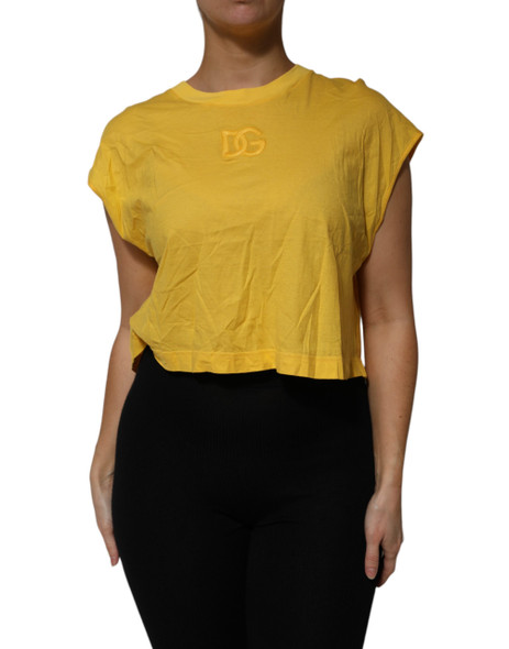 Dolce & Gabbana Yellow Cotton Cropped Sleeveless Blouse Top Dolce & Gabbana Yellow Cotton Cropped Sleeveless Blouse Top