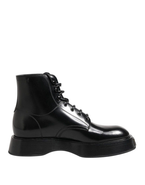 Black Leather Logo Ankle Boots Lace Up Shoes Black Leather Logo Ankle Boots Lace Up Shoes