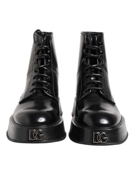 Black Leather Logo Ankle Boots Lace Up Shoes Black Leather Logo Ankle Boots Lace Up Shoes