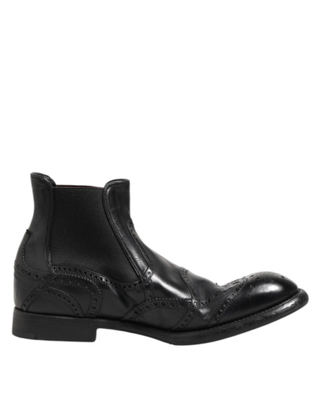 Dolce & Gabbana Black Leather Ankle Boots Slip On Shoes Dolce & Gabbana Black Leather Ankle Boots Slip On Shoes