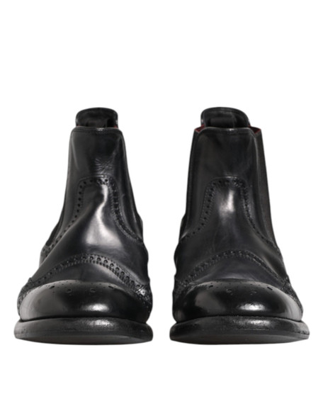 Dolce & Gabbana Black Leather Ankle Boots Slip On Shoes Dolce & Gabbana Black Leather Ankle Boots Slip On Shoes