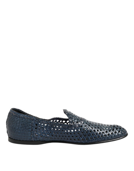 Dolce & Gabbana Blue Woven Leather Slip On Loafers Shoes MV7474 Dolce & Gabbana Blue Woven Leather Slip On Loafers Shoes MV7474