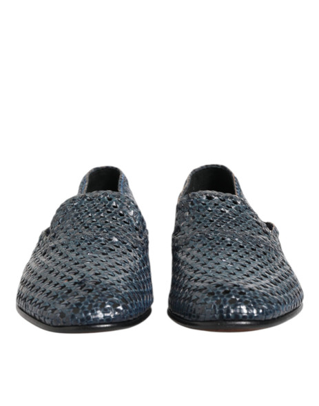 Dolce & Gabbana Blue Woven Leather Slip On Loafers Shoes MV7474 Dolce & Gabbana Blue Woven Leather Slip On Loafers Shoes MV7474