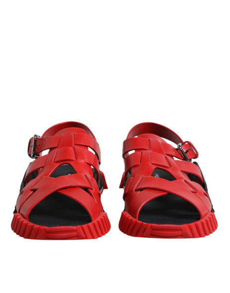 Dolce & Gabbana Red Black Leather Ankle Strap Sandals Shoes Dolce & Gabbana Red Black Leather Ankle Strap Sandals Shoes